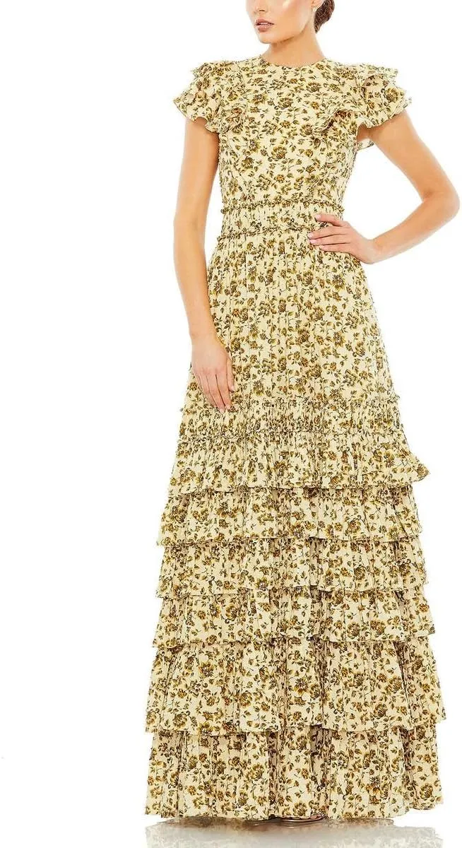 Mac Duggal Womens Floral Ruffled Evening Dress