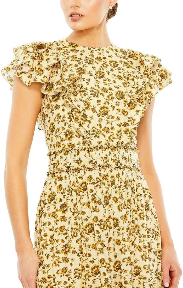 Mac Duggal Womens Floral Ruffled Evening Dress