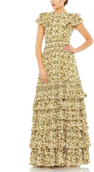 Mac Duggal Womens Floral Ruffled Evening Dress