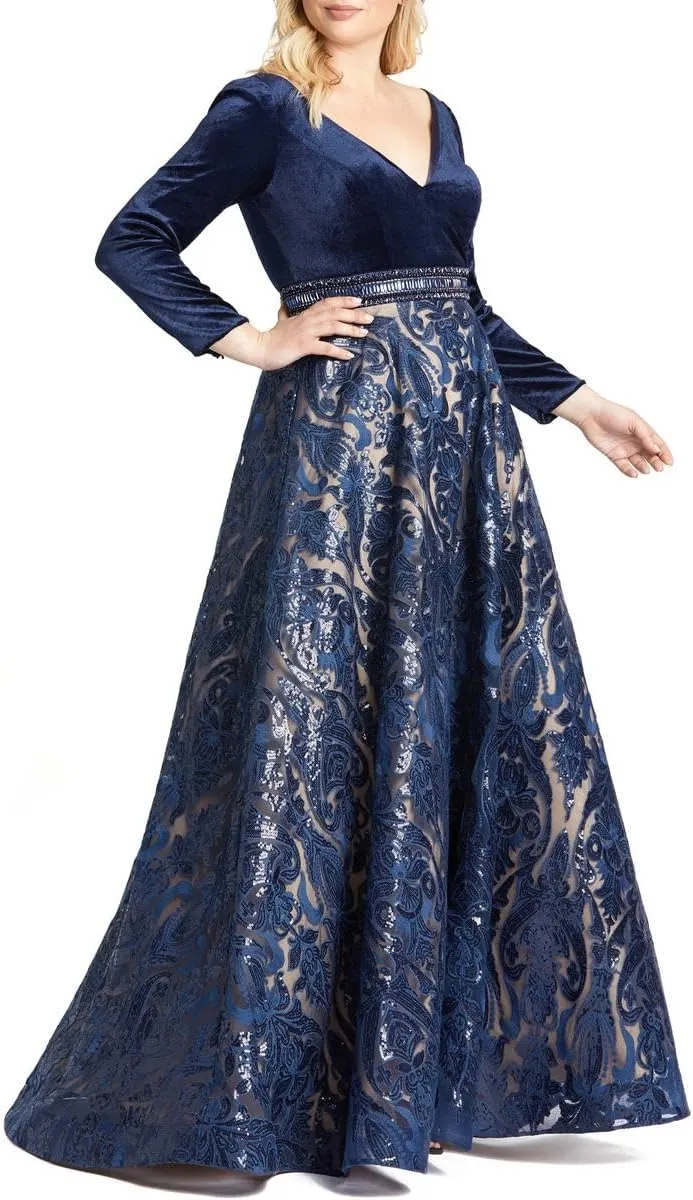 Mac Duggal Womens Plus Embellished Evening Dress