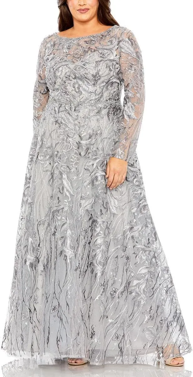Mac Duggal Womens Plus Embellished Long Evening Dress