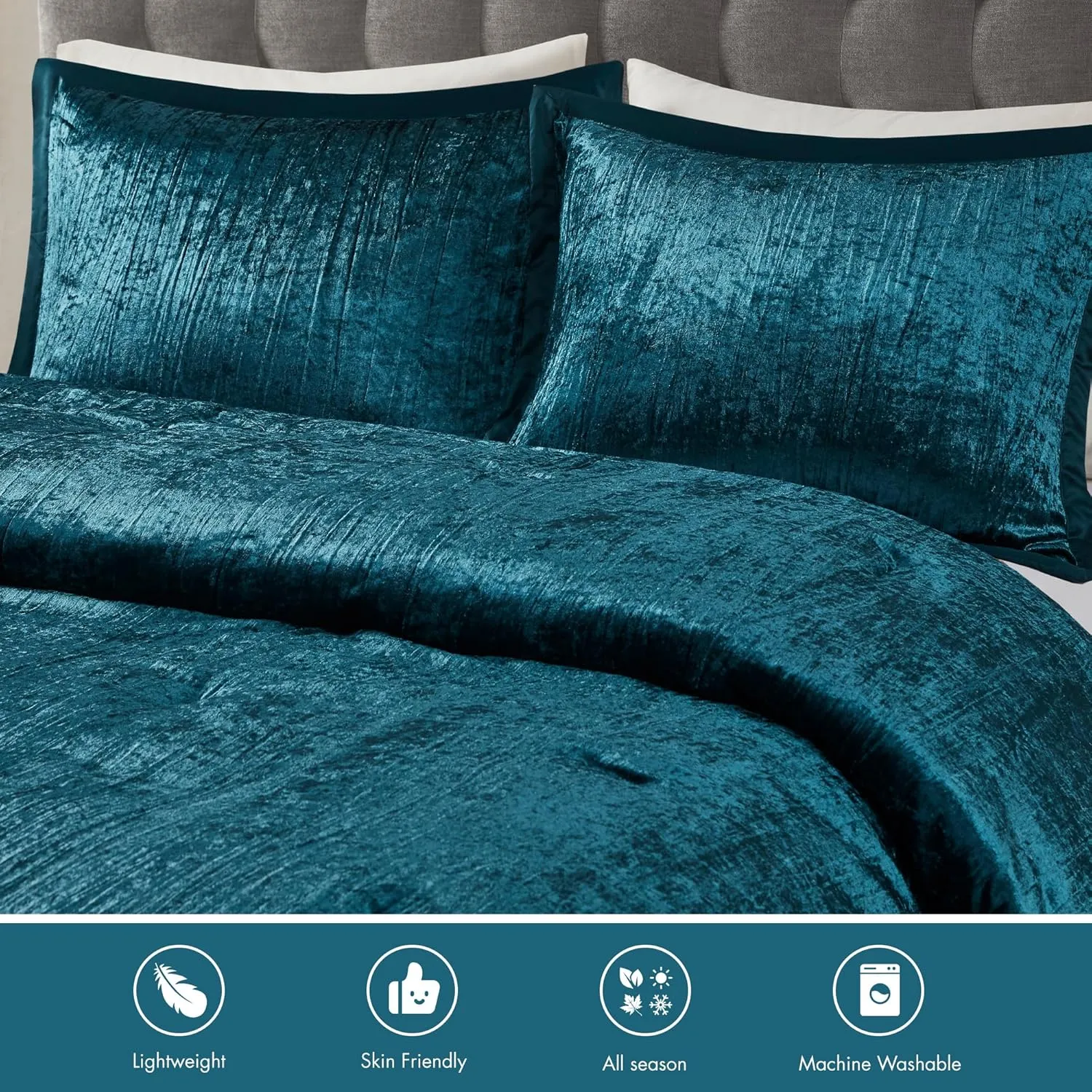 Madison Park King Comforter Set, Luxe Velvet, Satin Binding Comforter for a King-Size Bed, Cozy Velvet Comforters, All Seasons, Lightweight, Down Alternative Bedding, King/Cal King, Teal 5 Piece