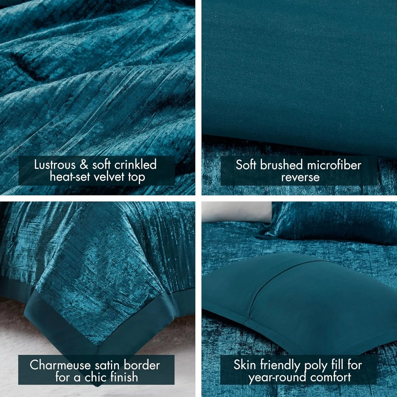Madison Park King Comforter Set, Luxe Velvet, Satin Binding Comforter for a King-Size Bed, Cozy Velvet Comforters, All Seasons, Lightweight, Down Alternative Bedding, King/Cal King, Teal 5 Piece