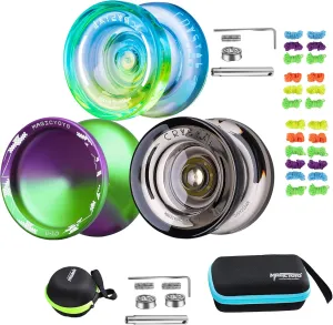 MAGICYOYO Pack of 2 Yoyos - V10 Purple Green Unresponsive Yoyo & K2 Crystal Black Dual Purpose Yoyo  K2 Crystal Blue Yellow Dual Purpose Yoyo