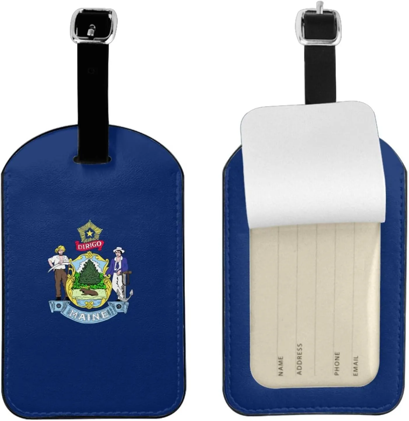 Maine State Flag Print Leather Luggage Tag Stand-Out Travel Baggage Bag Tag Luggage Identifier
