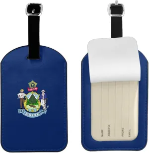 Maine State Flag Print Leather Luggage Tag Stand-Out Travel Baggage Bag Tag Luggage Identifier