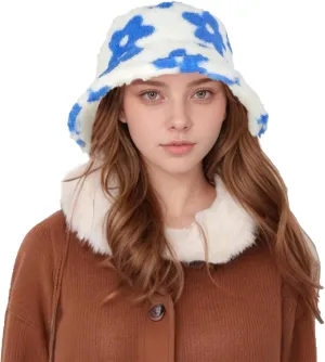 Manfnee Faux Fur Winter Bucket Hat for Women Fuzzy Warm Hats Women's Furry Fisherman Cap for Casual,Sports,Trips