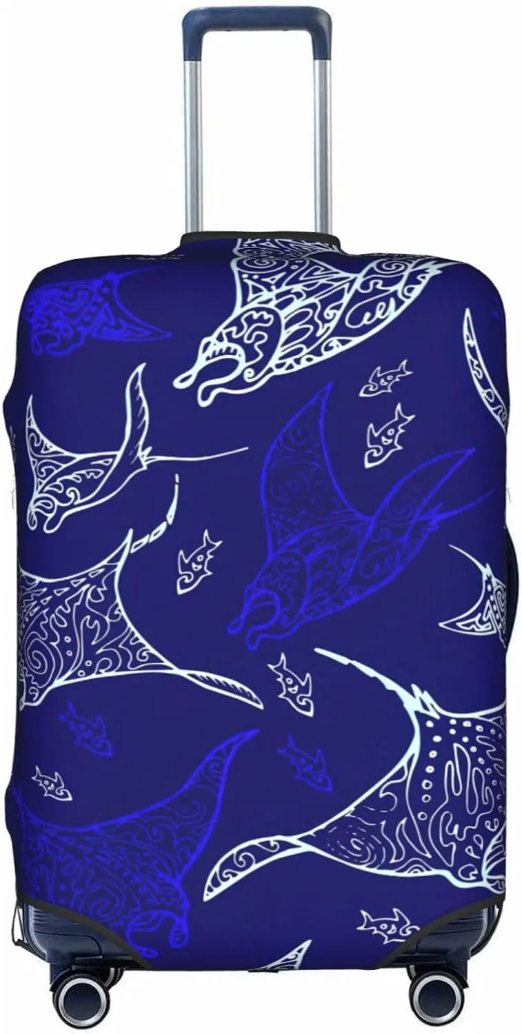 Manta Ray And Fish Print Luggage Cover For Suitcases, Elastic Travel Bag For Luggage, Stylish Design