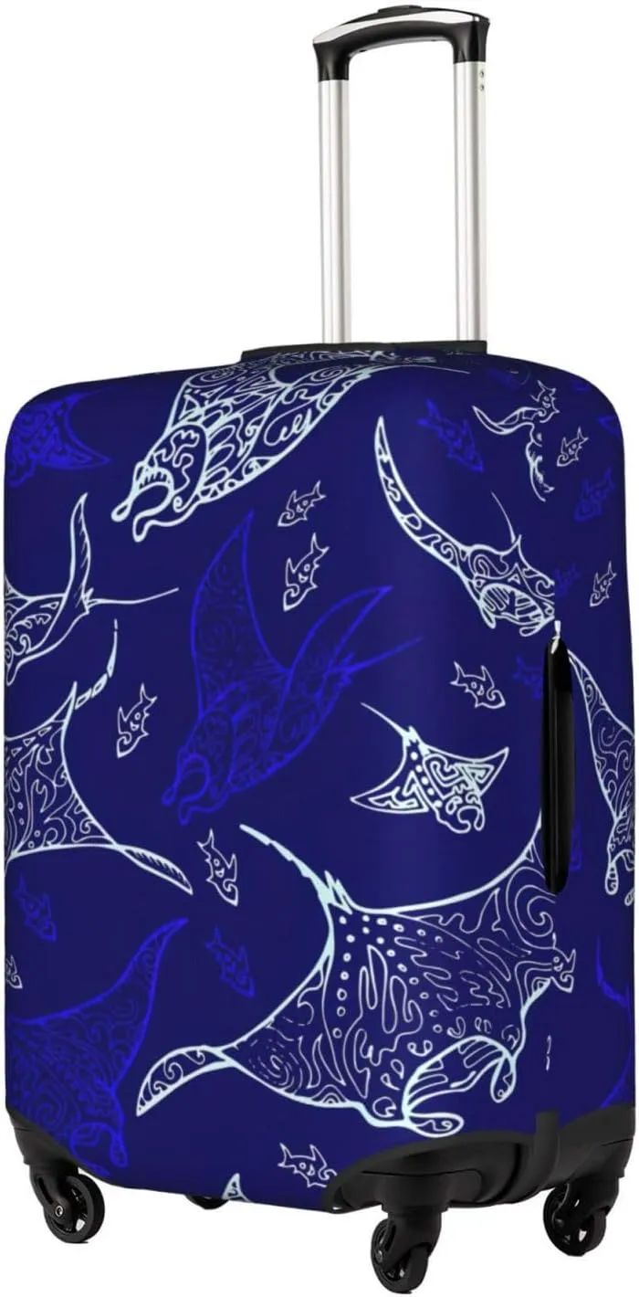 Manta Ray And Fish Print Luggage Cover For Suitcases, Elastic Travel Bag For Luggage, Stylish Design