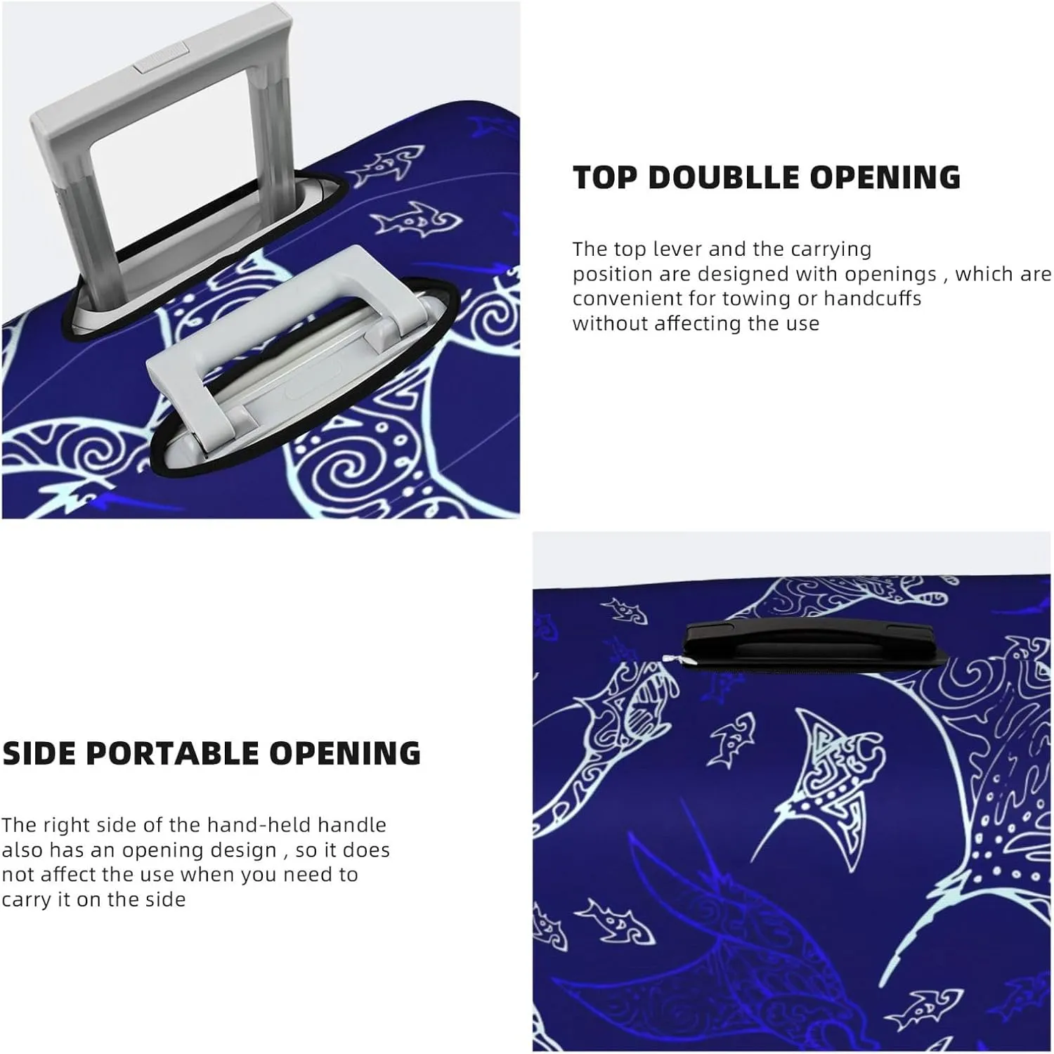 Manta Ray And Fish Print Luggage Cover For Suitcases, Elastic Travel Bag For Luggage, Stylish Design