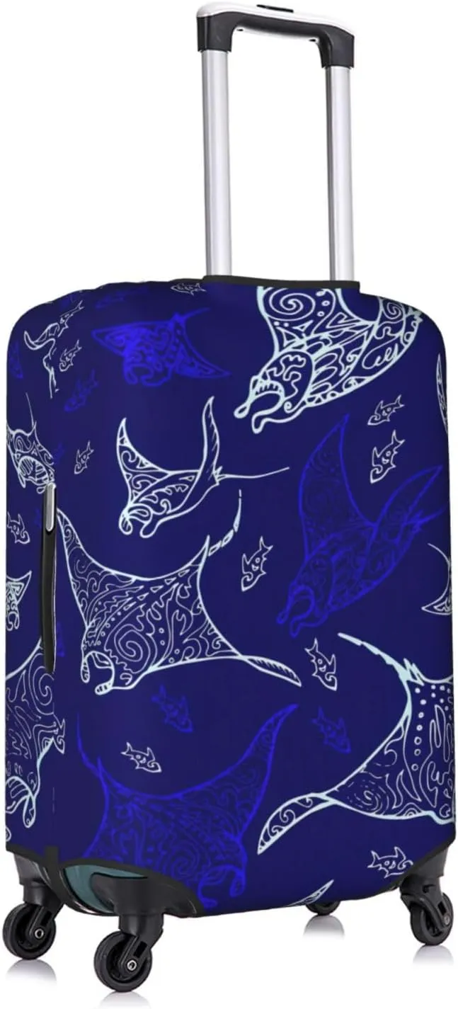 Manta Ray And Fish Print Luggage Cover For Suitcases, Elastic Travel Bag For Luggage, Stylish Design