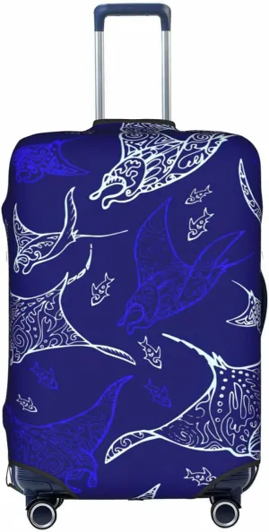 Manta Ray And Fish Print Luggage Cover For Suitcases, Elastic Travel Bag For Luggage, Stylish Design