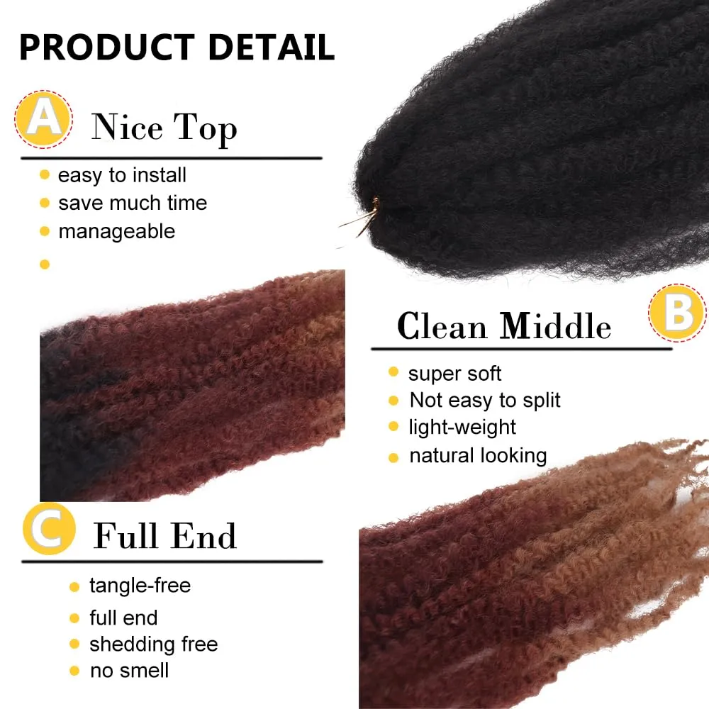 Marley Crochet Braids Hair 24 Inch 8 Packs Afro Kinky Marley Twist Braiding Hair Synthetic Curly Twist Marley Hair Long Springy Afro Twist Hair Extensions (TB/30/27#, 24 Inch (Pack of 8))