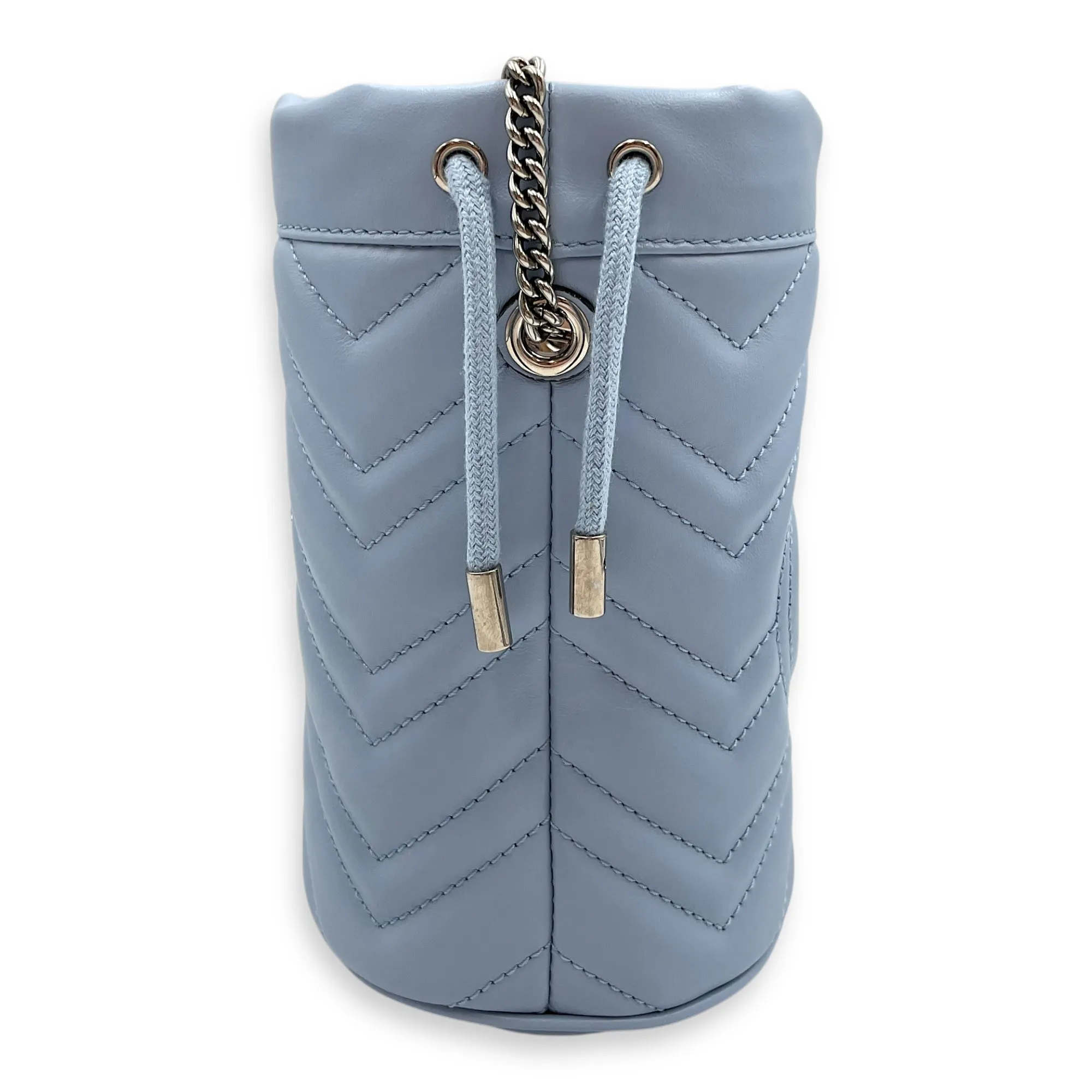 Marmont Bucket Mini Light Blue Bucket Bag in Calfskin, Silver hardware