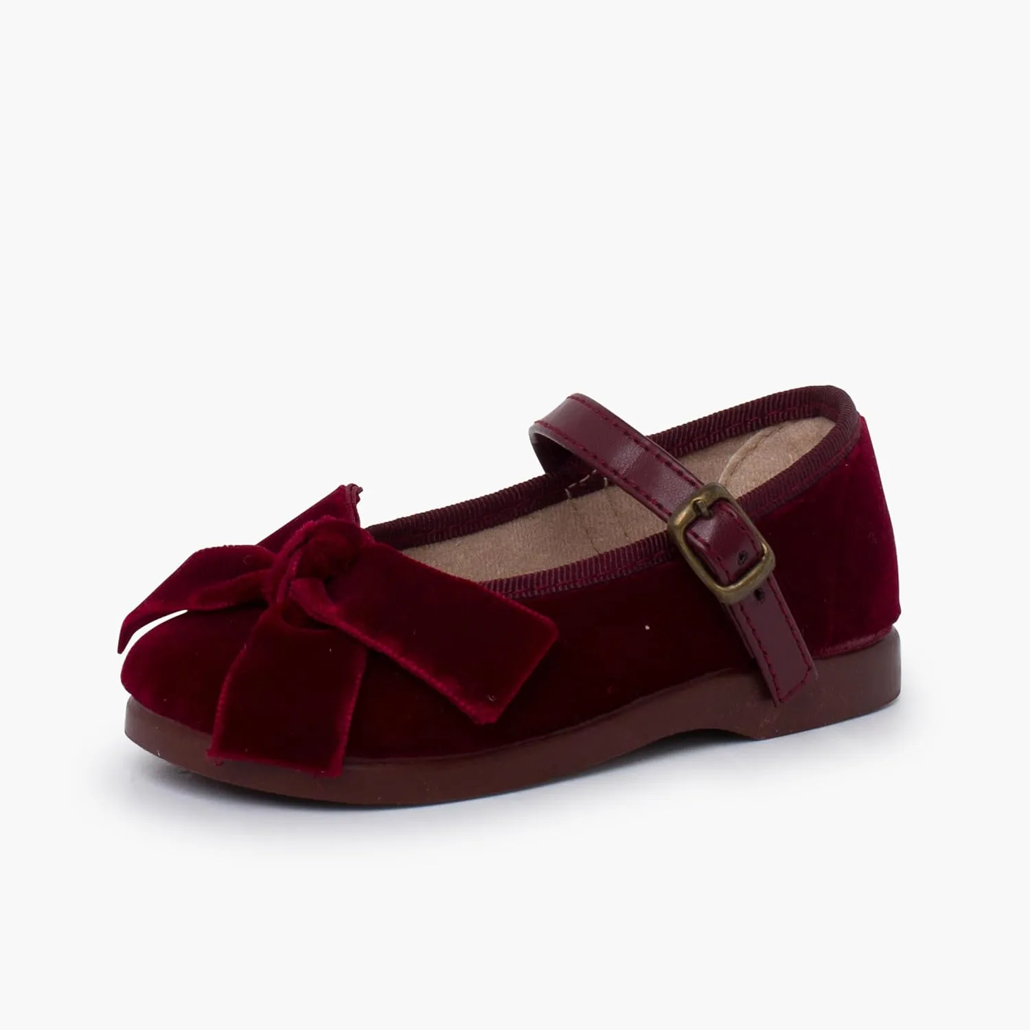 Mary Janes Leather-Type Strap Velvet Bow