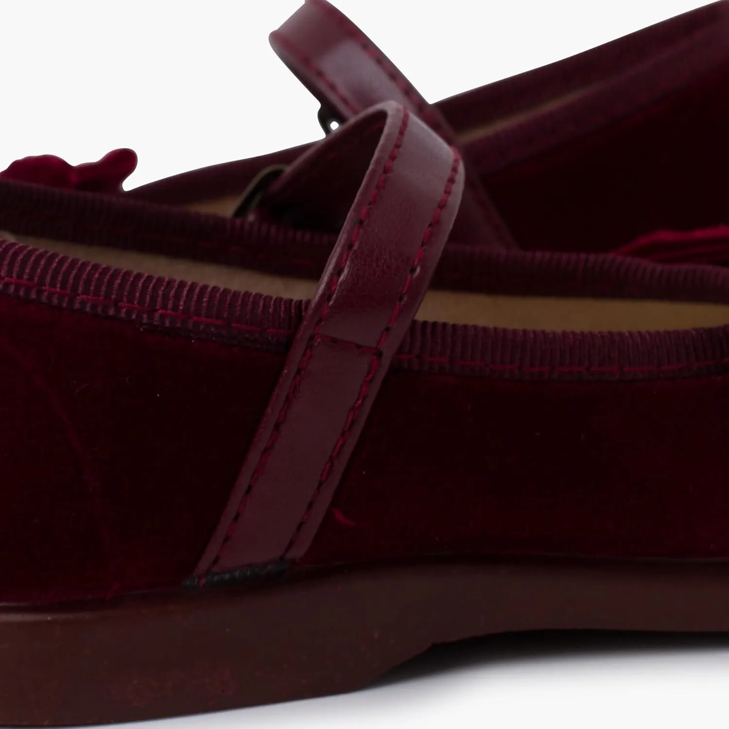 Mary Janes Leather-Type Strap Velvet Bow