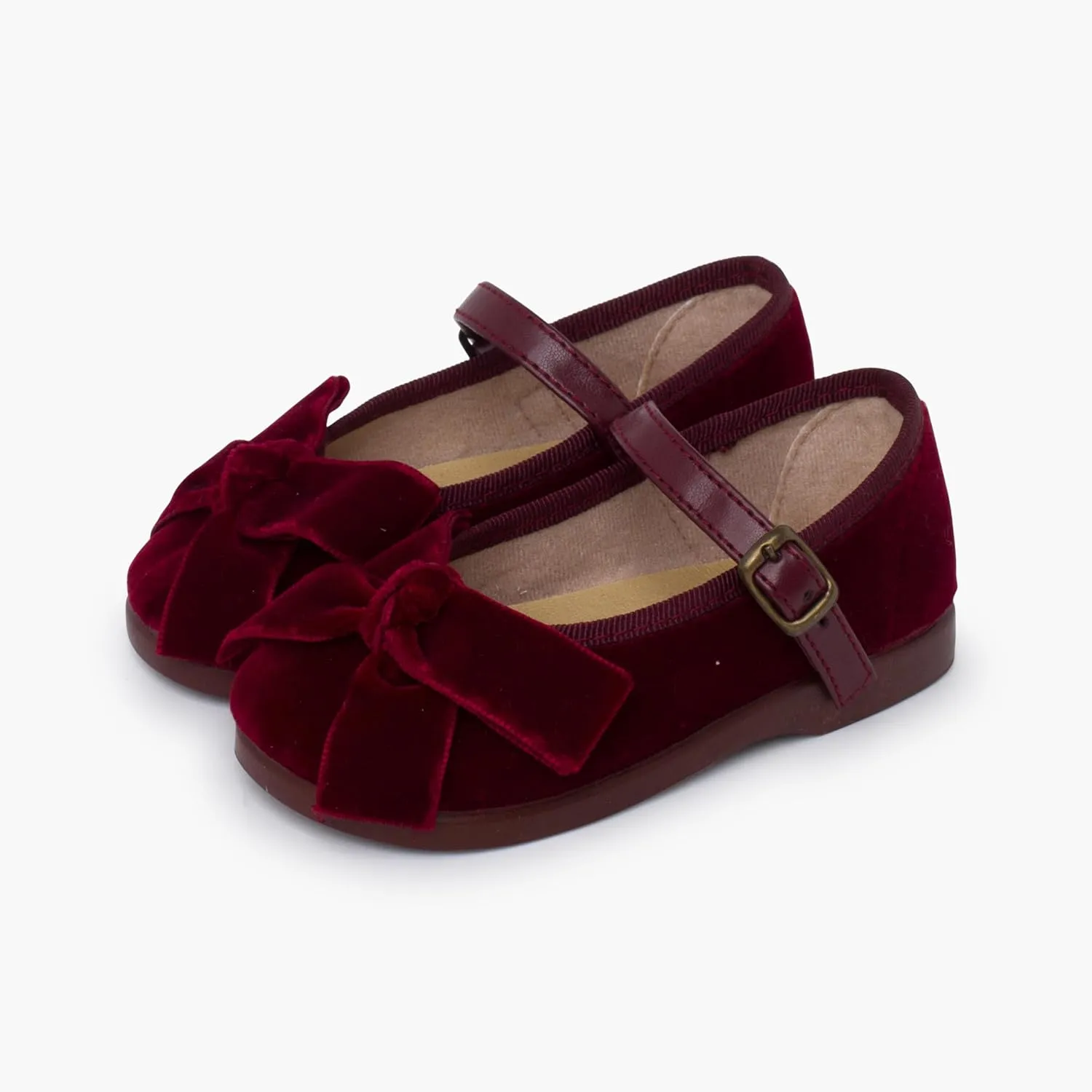 Mary Janes Leather-Type Strap Velvet Bow