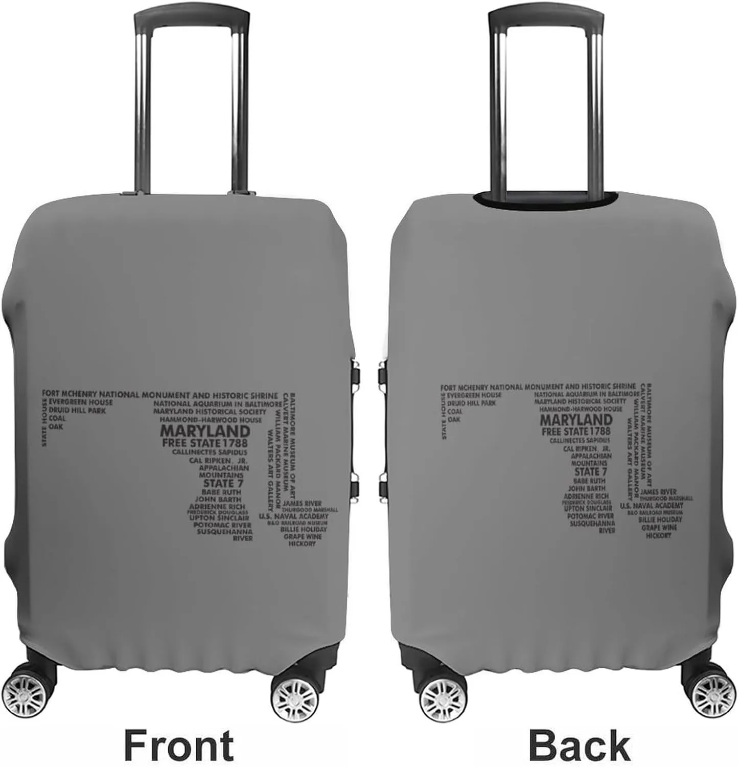 Maryland Art Map Funny Travel Luggage Case Cover Elastic Suitcase Protector Washable Baggage Covers Fits 19-32 Inch