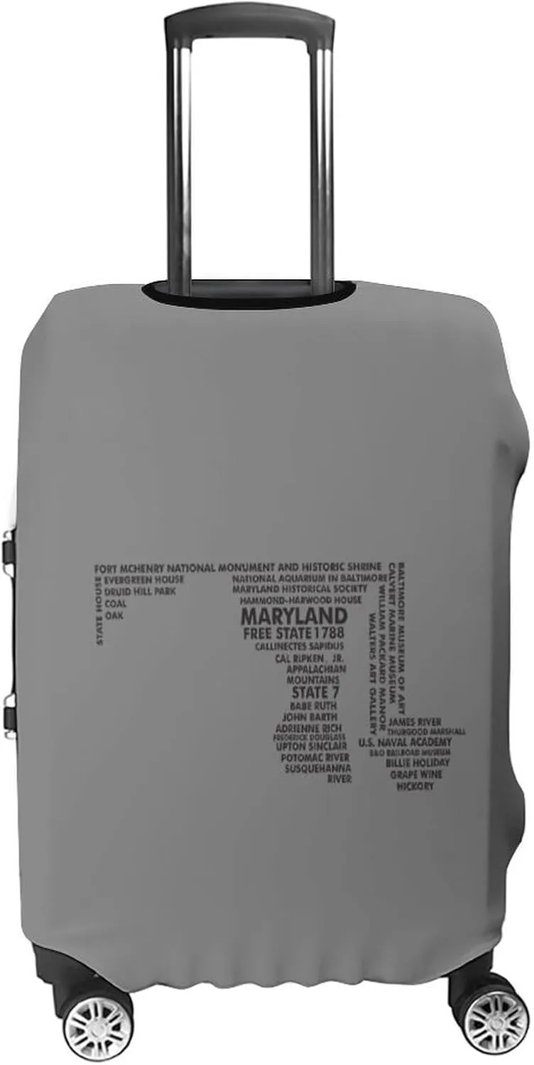 Maryland Art Map Funny Travel Luggage Case Cover Elastic Suitcase Protector Washable Baggage Covers Fits 19-32 Inch