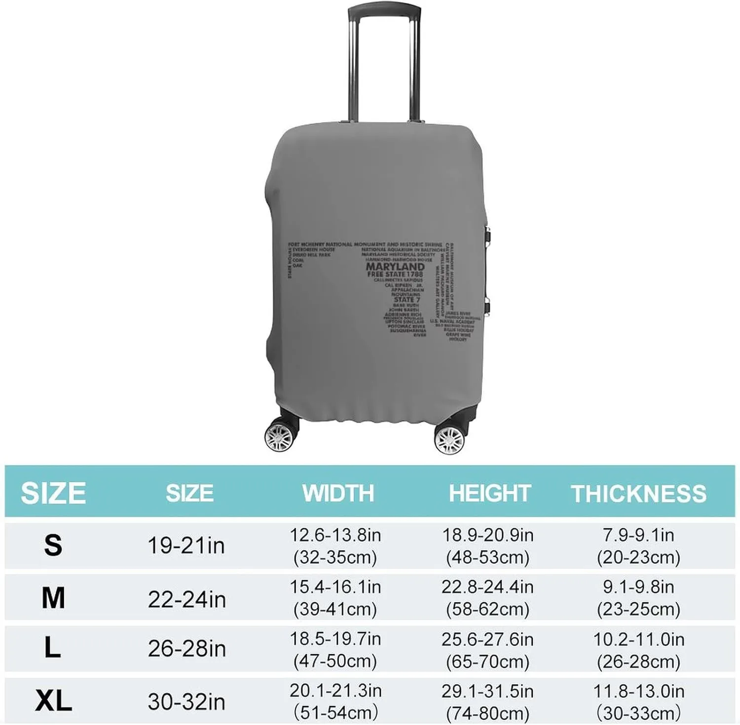 Maryland Art Map Funny Travel Luggage Case Cover Elastic Suitcase Protector Washable Baggage Covers Fits 19-32 Inch