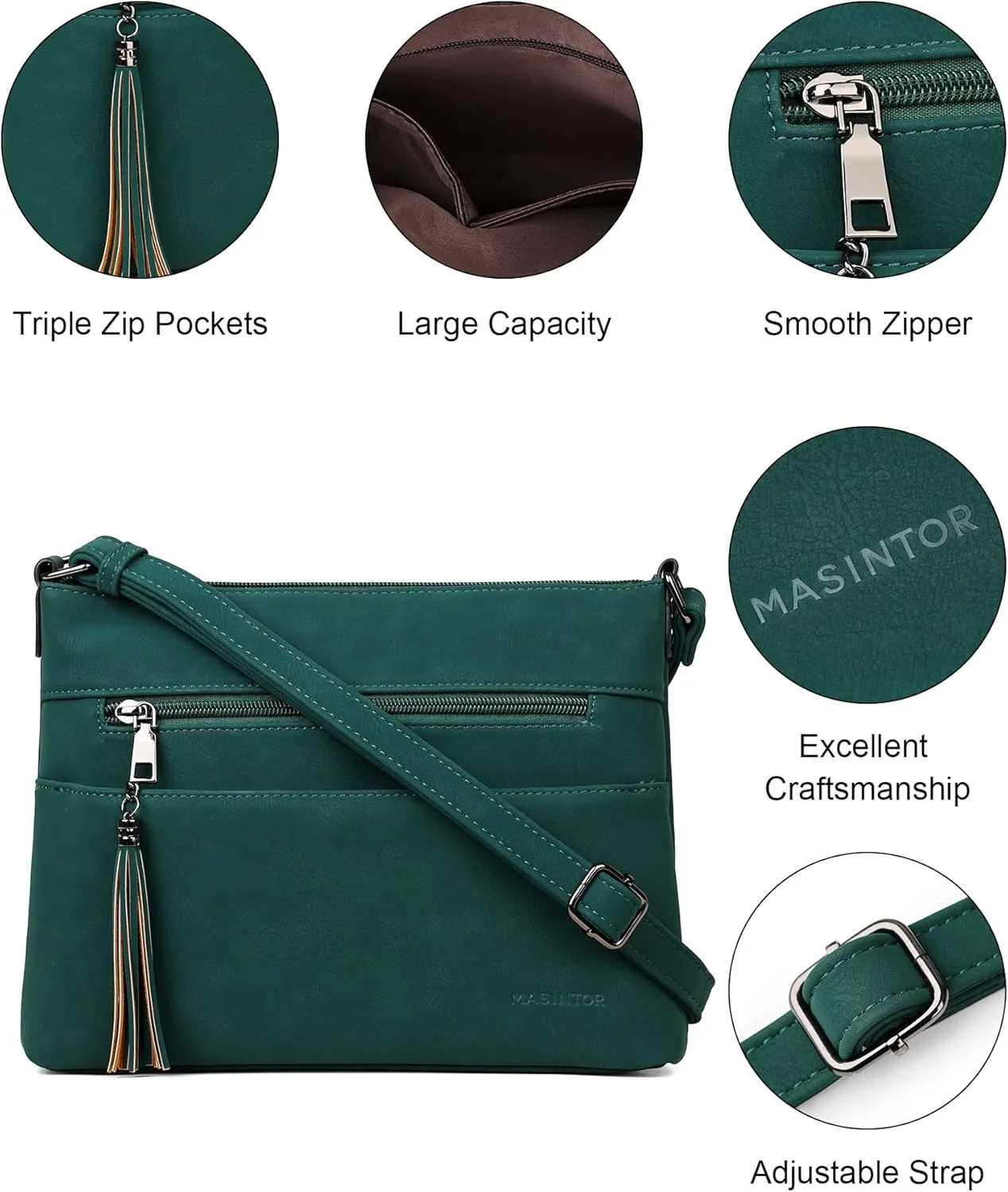 MASINTOR Crossbody Bags for Women, Lightweight Medium Crossbody Purse, Soft Leather Women's Shoulder Handbags with Tassel for Shopping or Travel