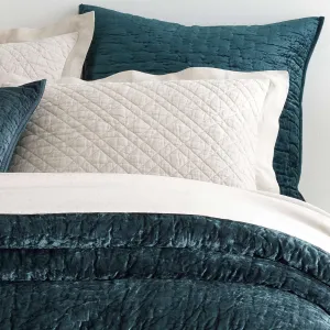 Matte Velvet Juniper Quilted Pillow Sham, Euro Size, Green Solid Pattern