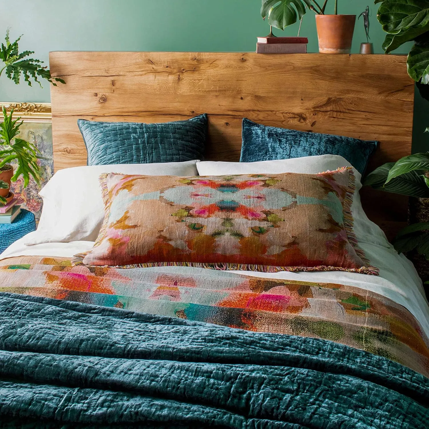 Matte Velvet Juniper Quilted Pillow Sham, Euro Size, Green Solid Pattern