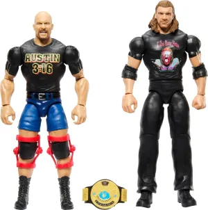 Mattel WWE Championship Showdown 2-Pack Action Figures & Accessory, Series #15 Stone Cold Steve Austin vs Triple H Collectible Set, 6-inch