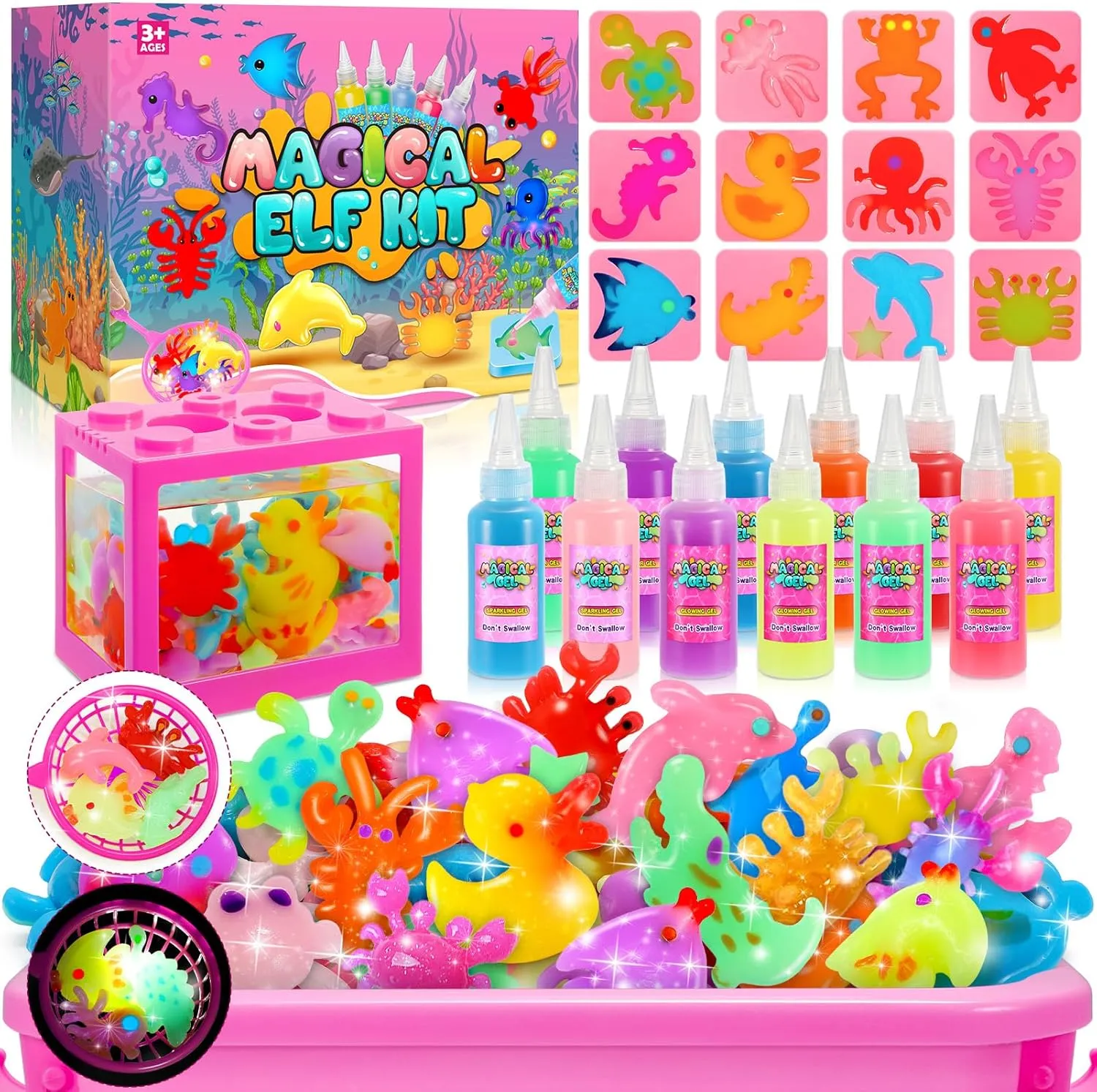 MDINGTD Aqua Water Gel Toy Kit for Kids, DIY Squishy Toys Art Crafts Kits with 12 Gels and 12 Molds, Make Your Own Creative Toys Party Favors Christmas Birthday Gifts for Kids Ages 4-12