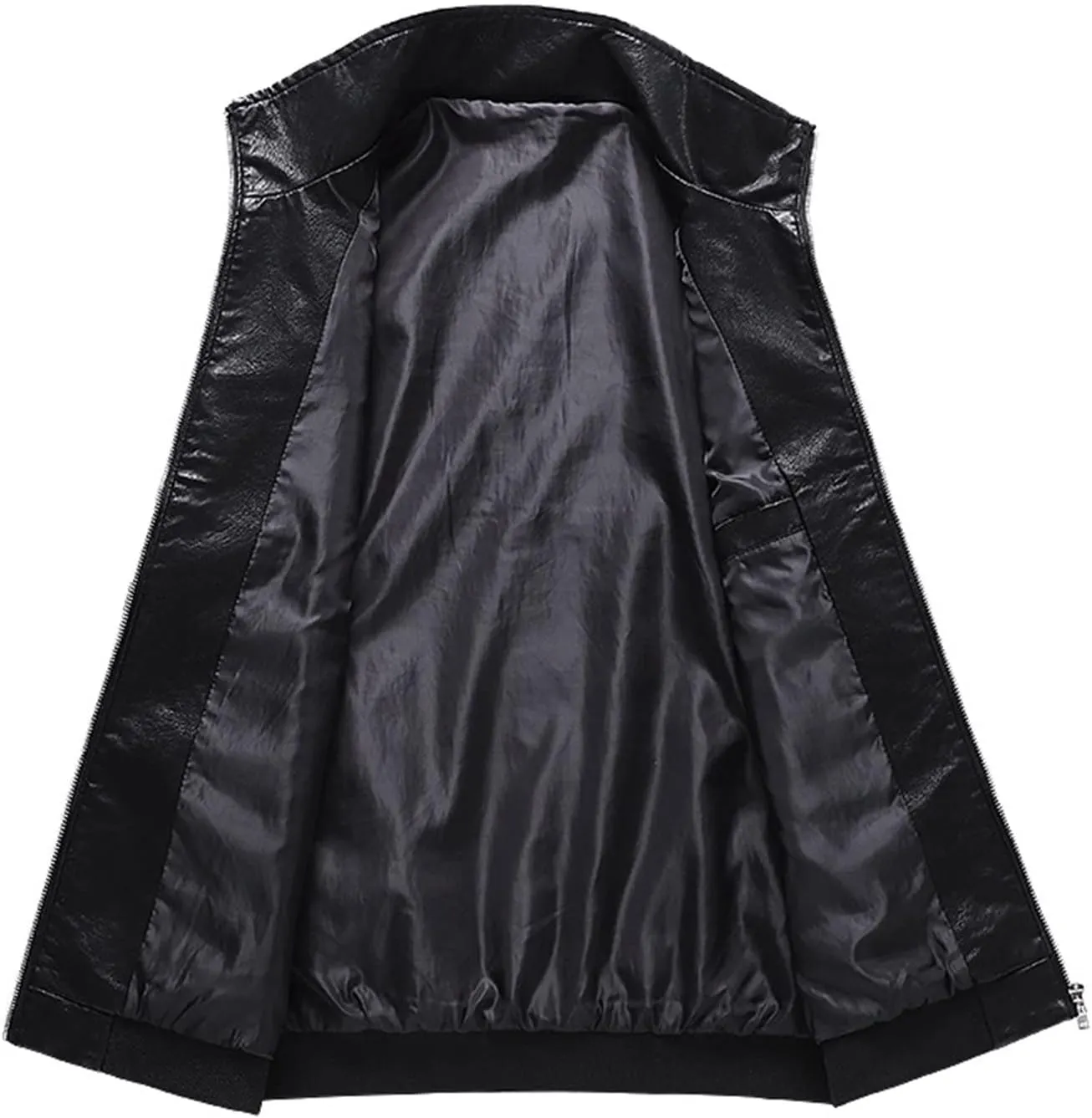 Men's Casual Leather Jacket Men Ribbed Collar Lightweight Biker Leather Coat Male Slim Faux Leather Bomber Jacket