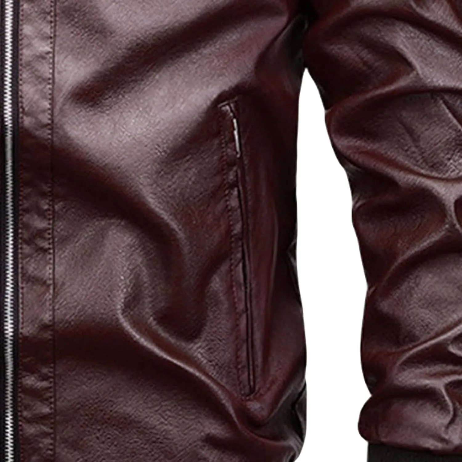 Men's Casual Leather Jacket Men Ribbed Collar Lightweight Biker Leather Coat Male Slim Faux Leather Bomber Jacket