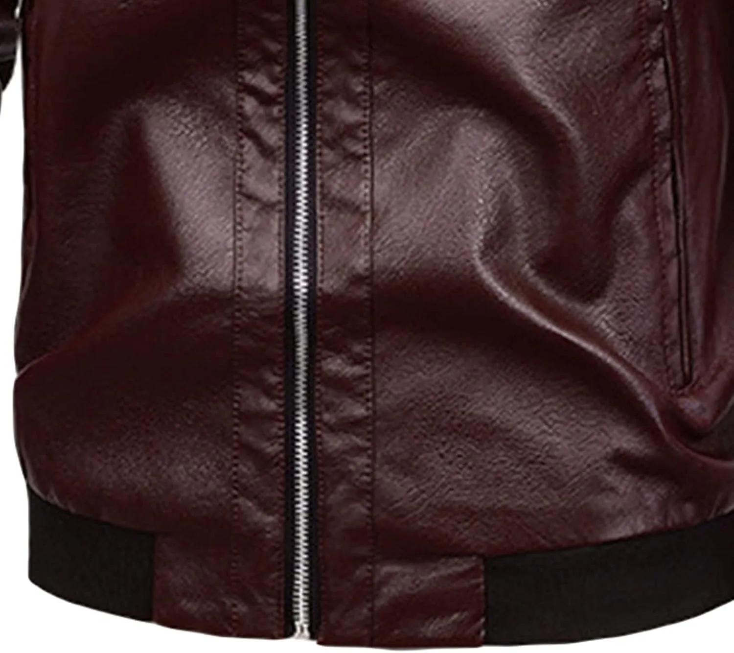 Men's Casual Leather Jacket Men Ribbed Collar Lightweight Biker Leather Coat Male Slim Faux Leather Bomber Jacket