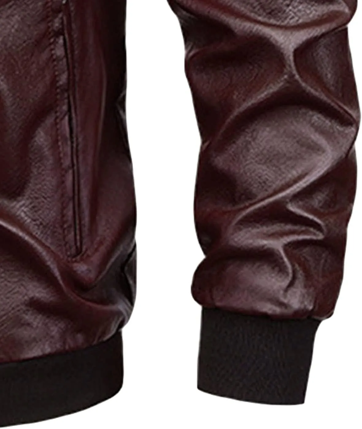 Men's Casual Leather Jacket Men Ribbed Collar Lightweight Biker Leather Coat Male Slim Faux Leather Bomber Jacket