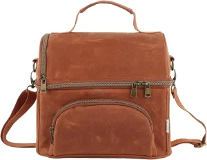 Mens Lunch Box with 2 XL icepacks,Sturdy Waxed Canvas Insulated Lunch Bag for Adult, Dual Compartment Soft Cooler Bag For Work, Picnic, Travel, Outdoors (10.5L) 10"x7"x9.5" (Rustic brown)
