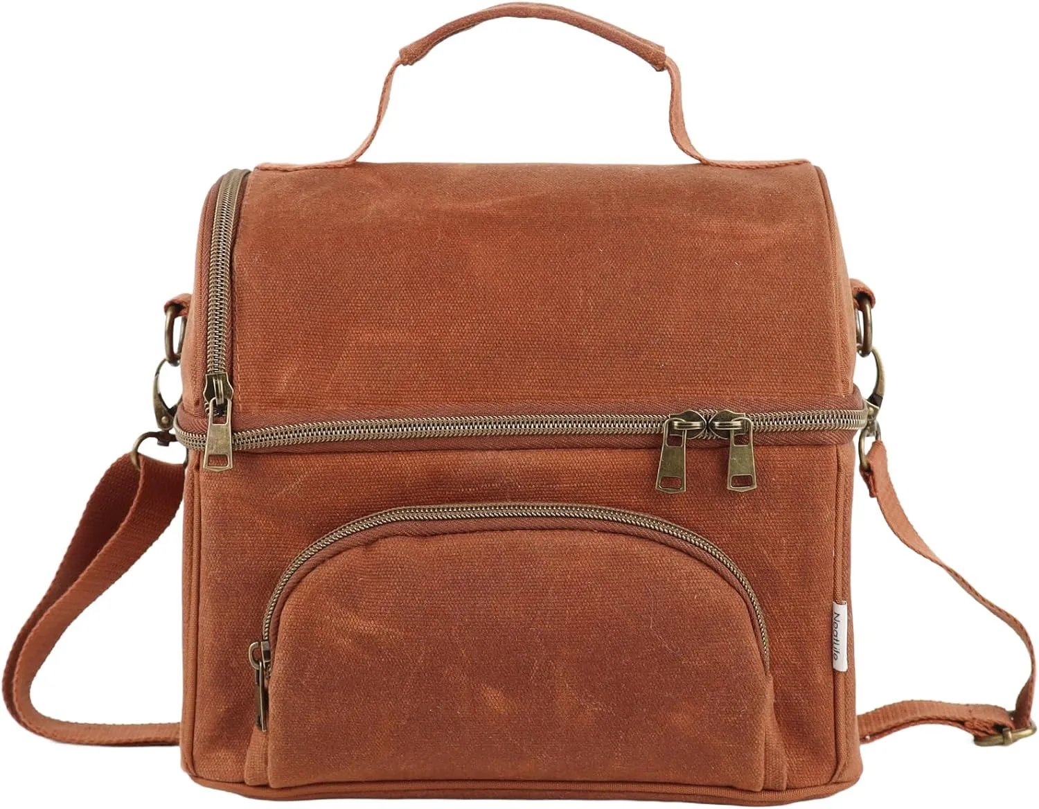 Mens Lunch Box with 2 XL icepacks,Sturdy Waxed Canvas Insulated Lunch Bag for Adult, Dual Compartment Soft Cooler Bag For Work, Picnic, Travel, Outdoors (10.5L) 10"x7"x9.5" (Rustic brown)