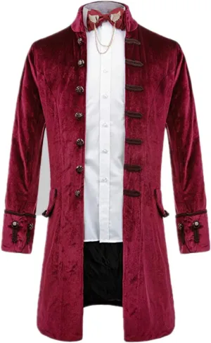 Mens Retro Velvet Victorian Steampunk Long Blazer Jacket Gothic Frock Coat JK003