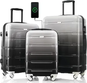 Merax Luggage Set of 3 with 20-inch Carry On USB Port Cup Holder ABS PC Hardshell Spinner Wheels TSA Approved Durable Expandable Suitcase for Travel Men Women (1, Black and Grey, 20"  24"  28")