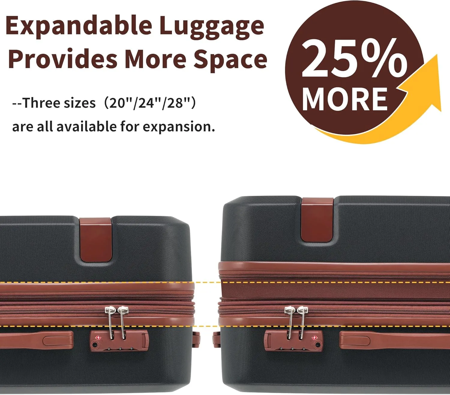 Merax Luggage Set with Compression Packing Cubes, 4 Piece Expanable Suitcase with Spinner Wheels, Lightweight Suitcase Set with TSA Lock, 16 IN 20IN 24IN 28IN,Black and Brown