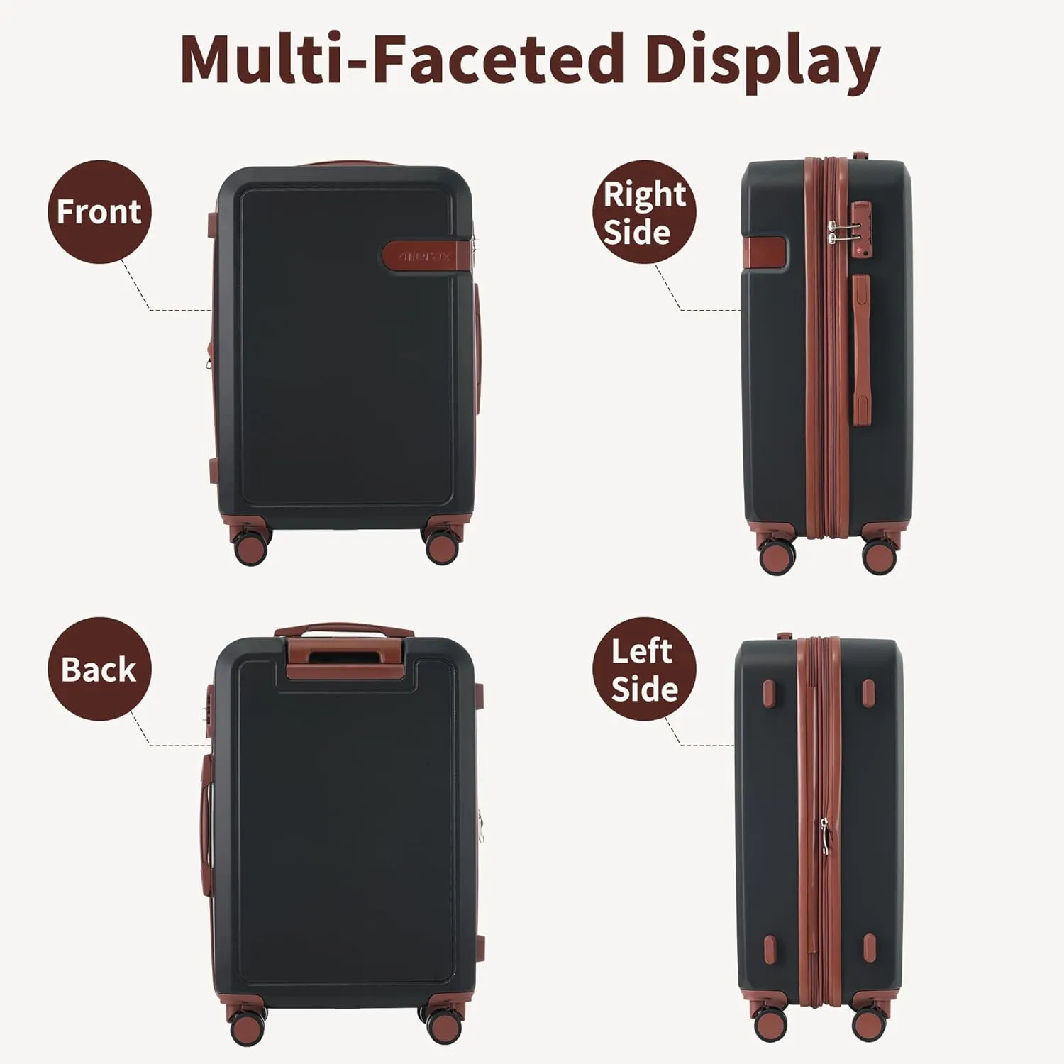 Merax Luggage Set with Compression Packing Cubes, 4 Piece Expanable Suitcase with Spinner Wheels, Lightweight Suitcase Set with TSA Lock, 16 IN 20IN 24IN 28IN,Black and Brown