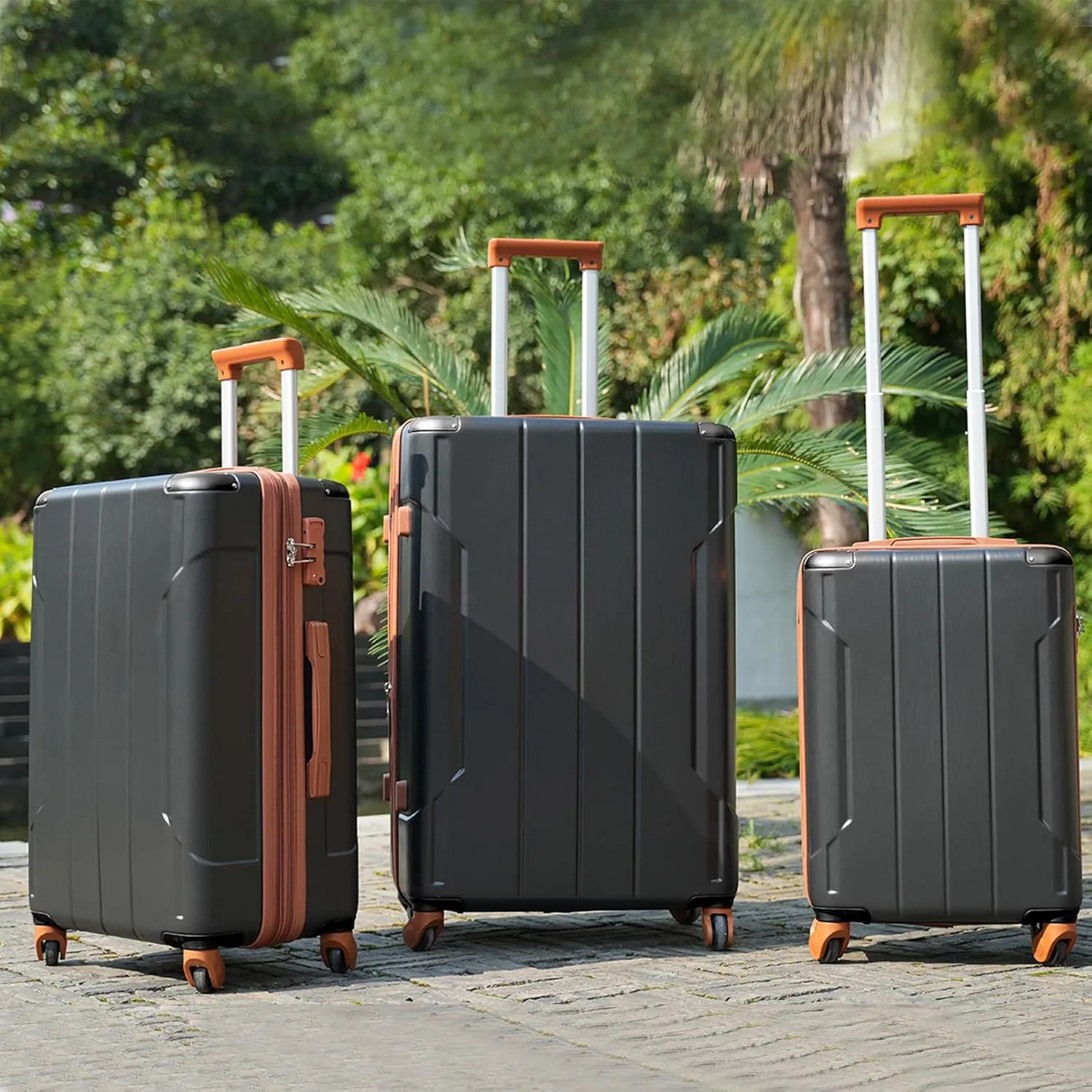 Merax Luggage Sets 2 Piece Suitcases with Wheels, Hardshell ABS Expandable and Lightweight, TSA Lock, Spinner Wheels, Carry On Luggage with Corner Guards (20 28 inch Black Brown)