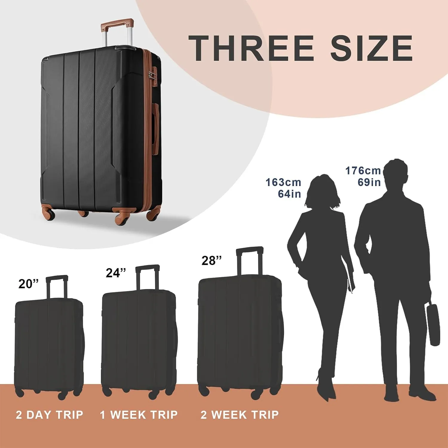 Merax Luggage Sets 2 Piece Suitcases with Wheels, Hardshell ABS Expandable and Lightweight, TSA Lock, Spinner Wheels, Carry On Luggage with Corner Guards (20 28 inch Black Brown)
