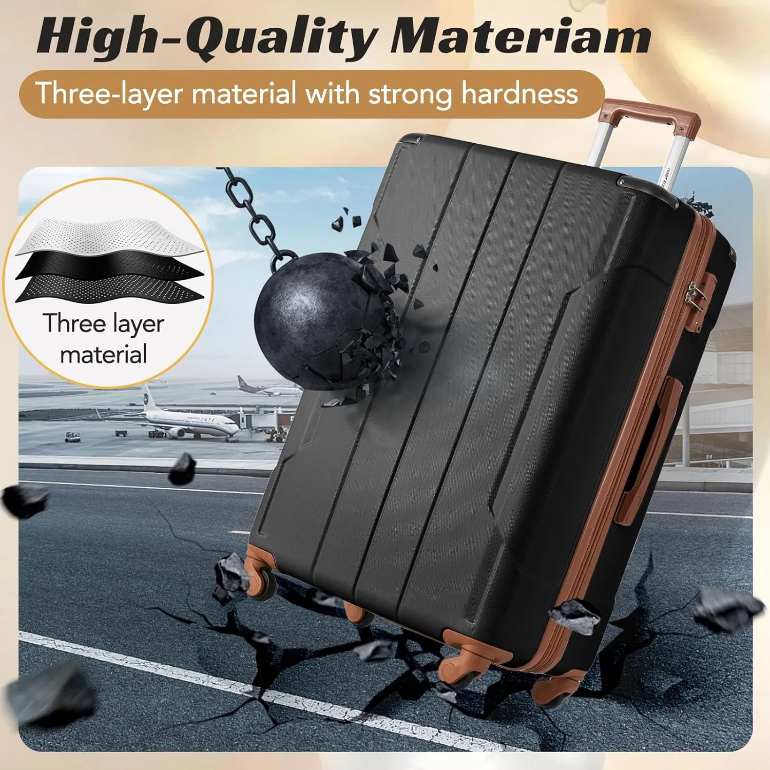 Merax Luggage Sets 2 Piece Suitcases with Wheels, Hardshell ABS Expandable and Lightweight, TSA Lock, Spinner Wheels, Carry On Luggage with Corner Guards (20 28 inch Black Brown)