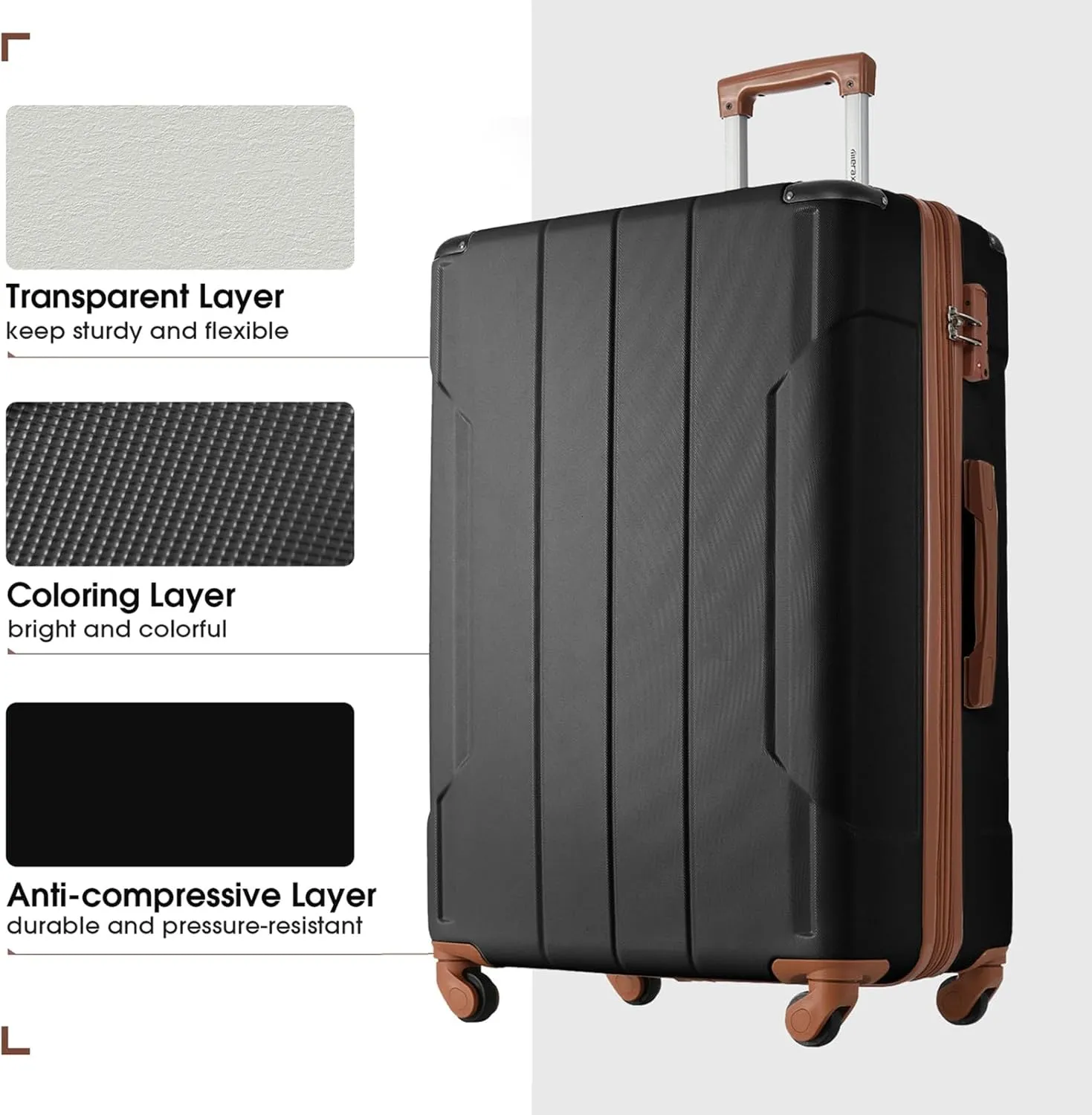 Merax Luggage Sets 2 Piece Suitcases with Wheels, Hardshell ABS Expandable and Lightweight, TSA Lock, Spinner Wheels, Carry On Luggage with Corner Guards (20 28 inch Black Brown)