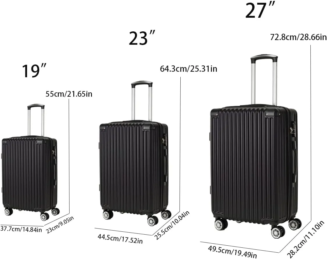 Merax Luggage Sets 3 Piece,20in Carry On Luggage,24in 28in Hardshell Suitcase Set,Luggage with Spinner Wheels,Suitcase for Men Women,Black-5
