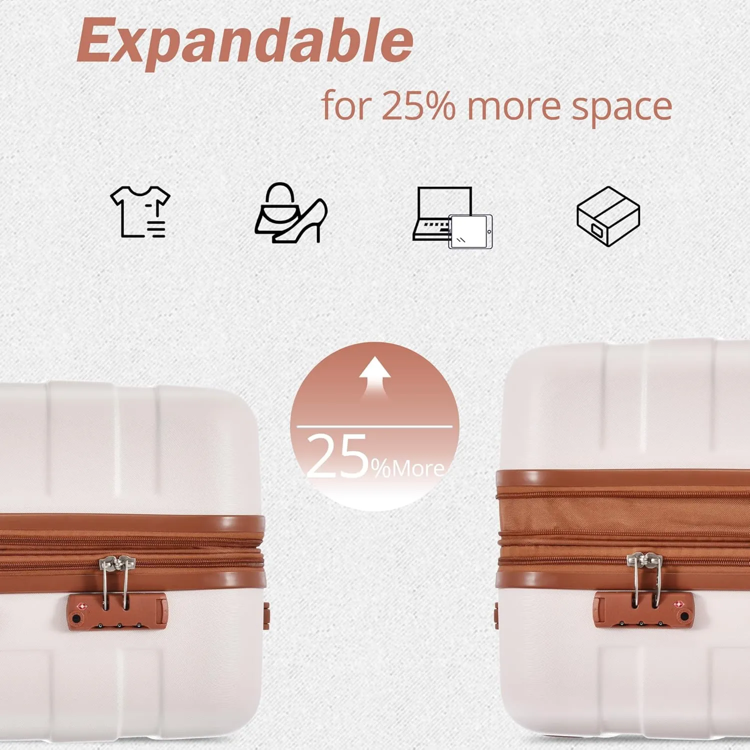 Merax Luggage Sets Hardshell 3 Piece Suitcase with Spinner Wheels & TSA Lock ABS Lightweight Durable Travel Luggage 20''/24''/28'' for Airline Carry-On (Ivory and Brown, No Extended Functions)