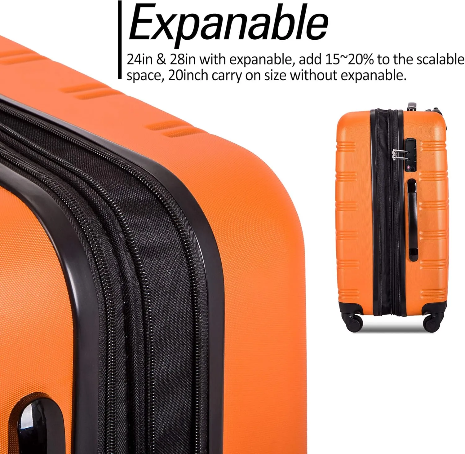 Merax Luggage Sets, Hardshell Luggage Sets 3 Piece 20" 24" 28" Luggages Hardside Spinner Suitcase with TSA Lock, Orange