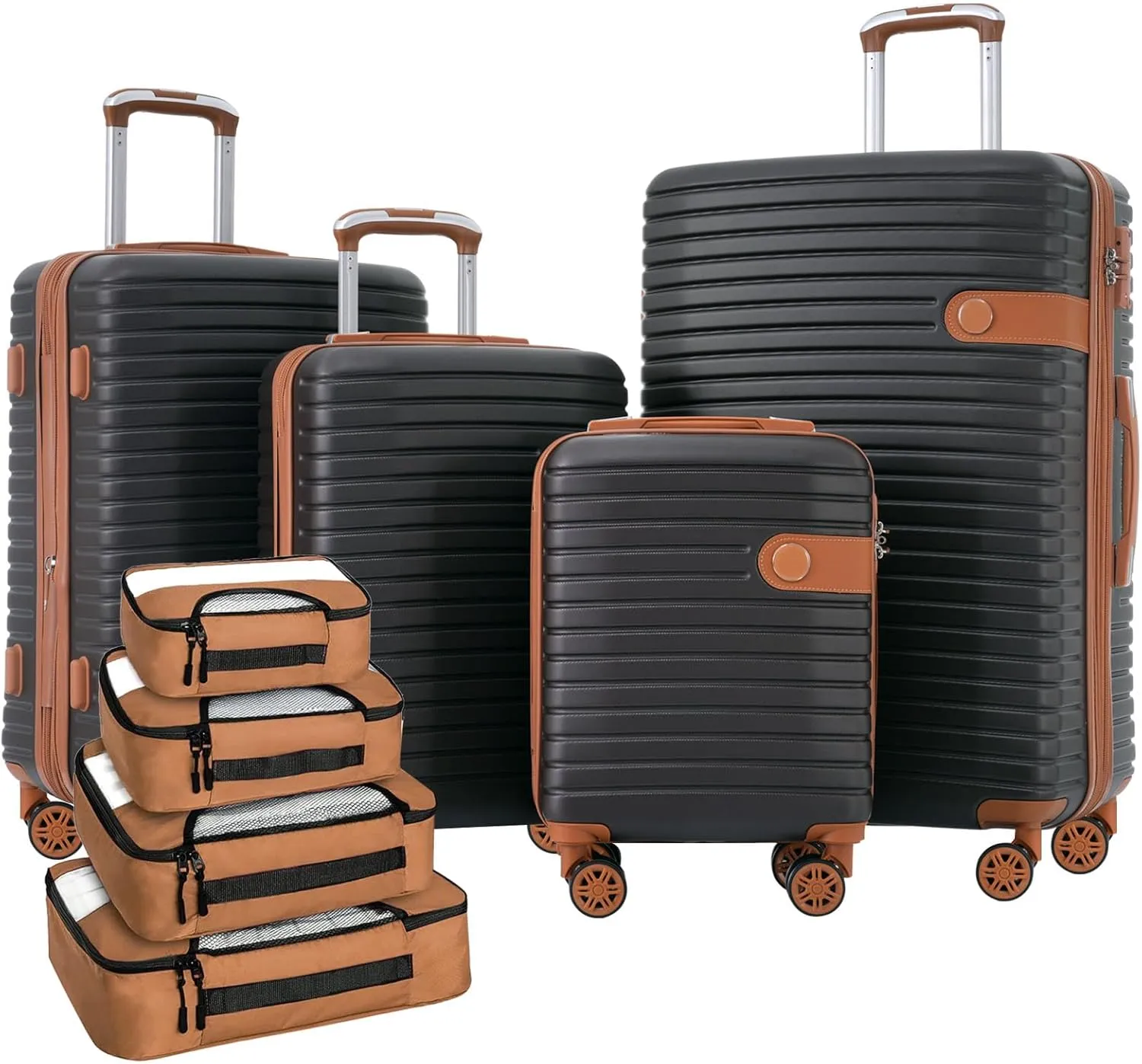 Merax Suitcase Hardshell Luggage Set Clearance for Women, Coffee Black, 16/20/24/28 Inch & 4 Packing Cubes