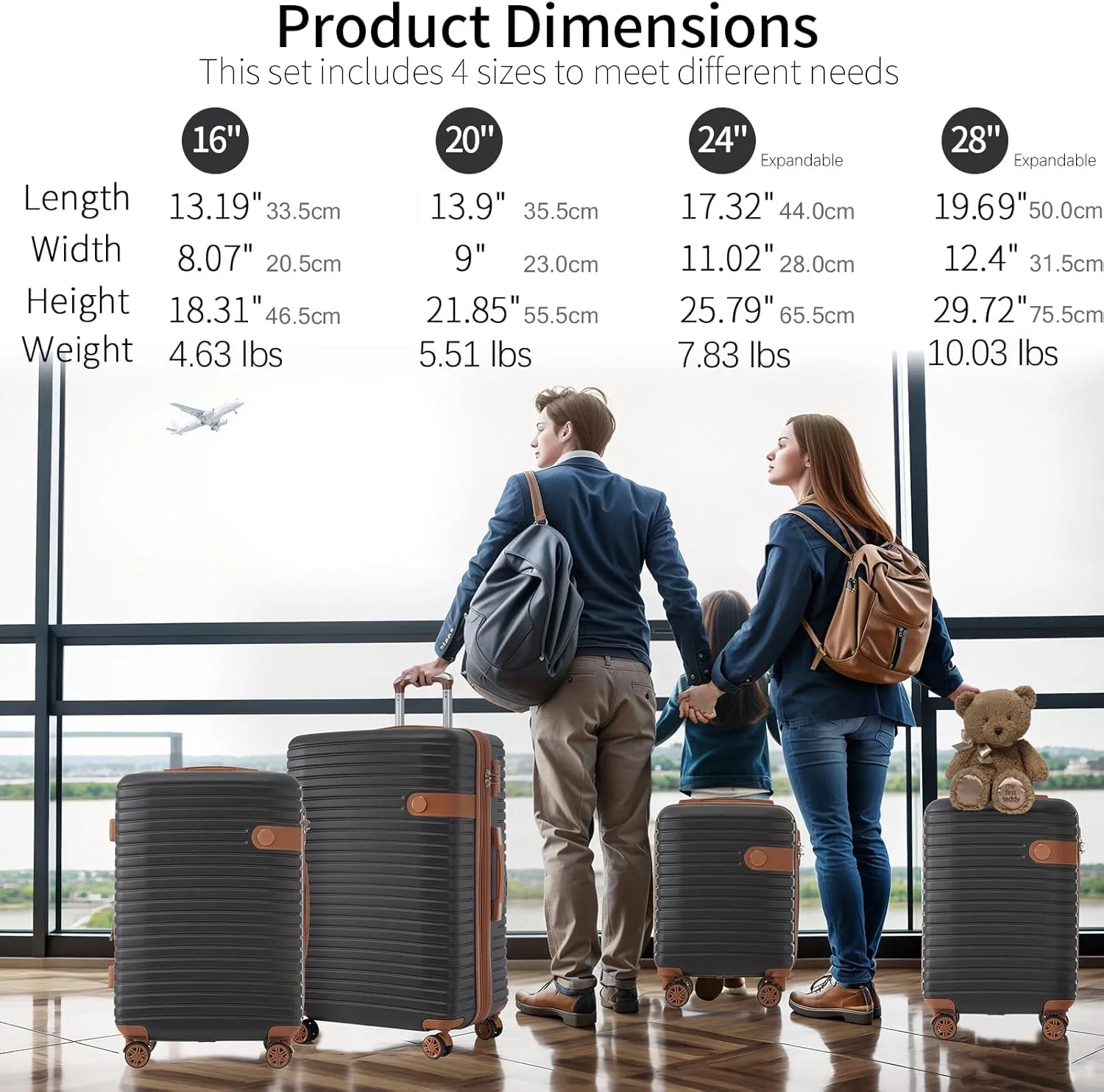 Merax Suitcase Hardshell Luggage Set Clearance for Women, Coffee Black, 16/20/24/28 Inch & 4 Packing Cubes