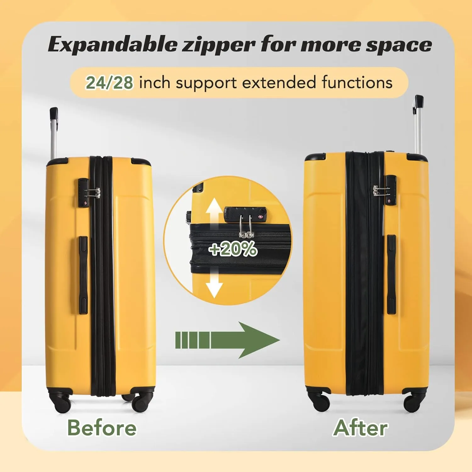 Merax Suitcases With Wheels Hardside Luggage Sets 3 Piece, Expandable And Lightweight, Travel Suitcases For Woman And Man (Yellow)