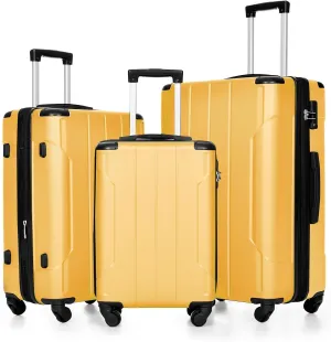 Merax Suitcases With Wheels Hardside Luggage Sets 3 Piece, Expandable And Lightweight, Travel Suitcases For Woman And Man (Yellow)